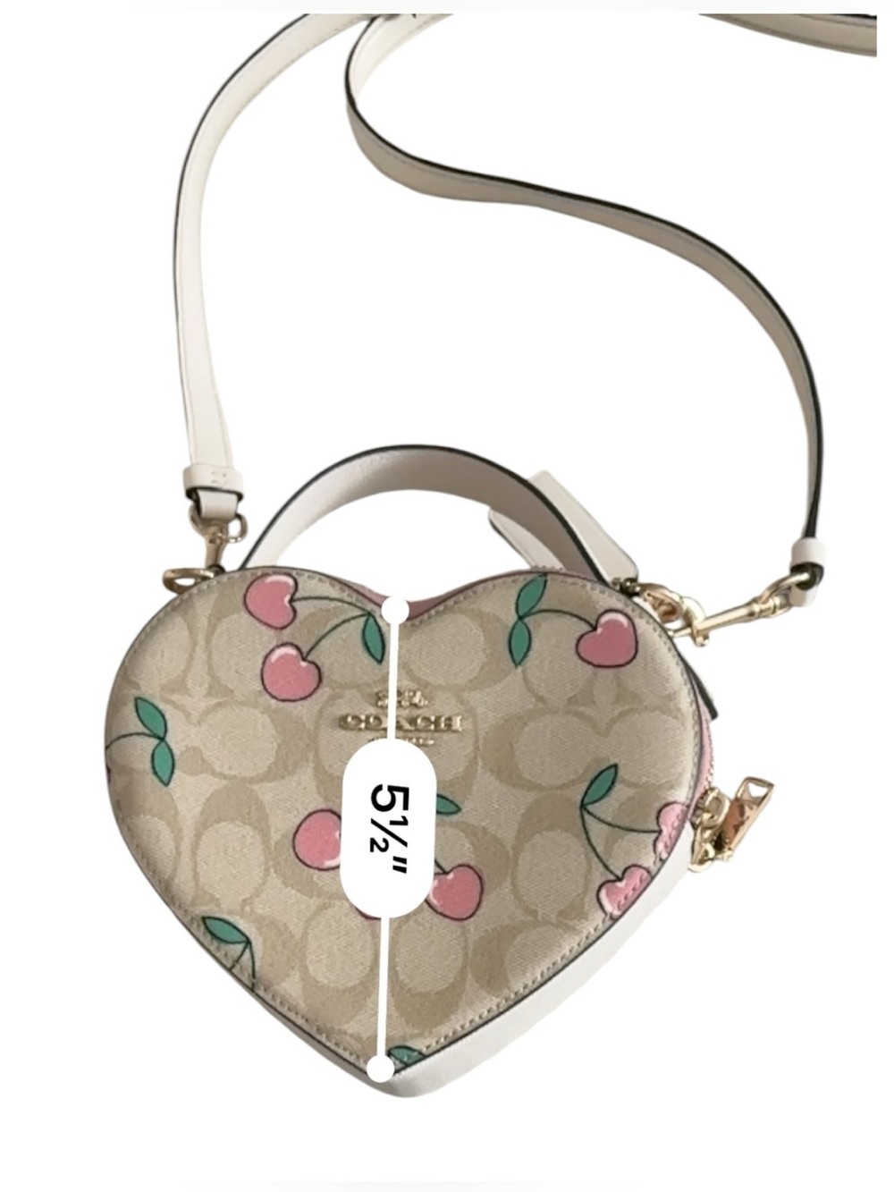 Coach Pink Cherry Print Beige Heart Crossbody - Picture 9 of 13